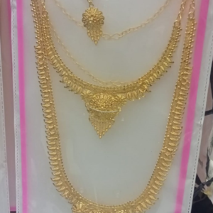Rich Jewellers Traditional Triple Layer Gold-Tone Rani Haar – Elegant Floral Bridal Necklace Set