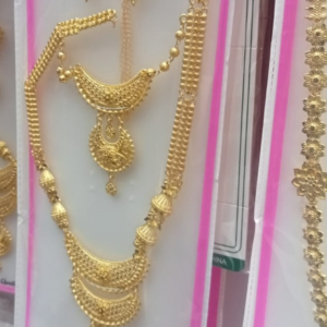 Rich Jewellers Traditional Three-Tier Gold-Tone Rani Haar Set – Long Necklace with Matching Earrings