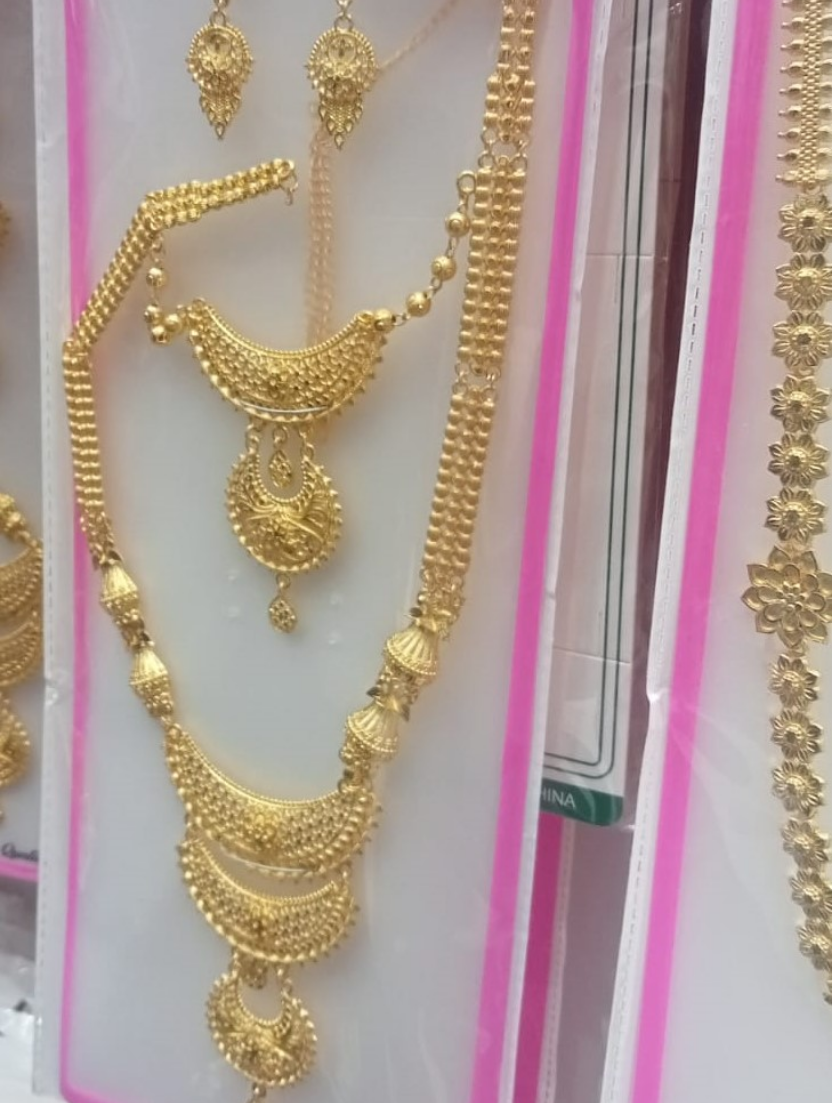 Rich Jewellers Traditional Three-Tier Gold-Tone Rani Haar Set – Long Necklace with Matching Earrings