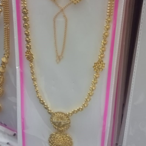 Rich Jewellers Traditional Floral Gold-Tone Rani Haar Set – Long Necklace with Matching Earrings