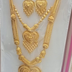 Rich Jewellers Traditional Heart-Motif Layered Rani Haar – Gold-Tone Necklace & Earring Set